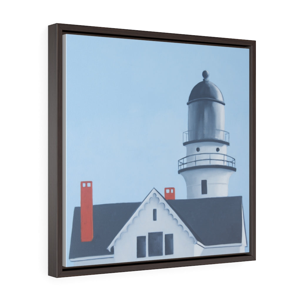 Maine lighthouse Square Framed Premium Gallery Wrap Canvas